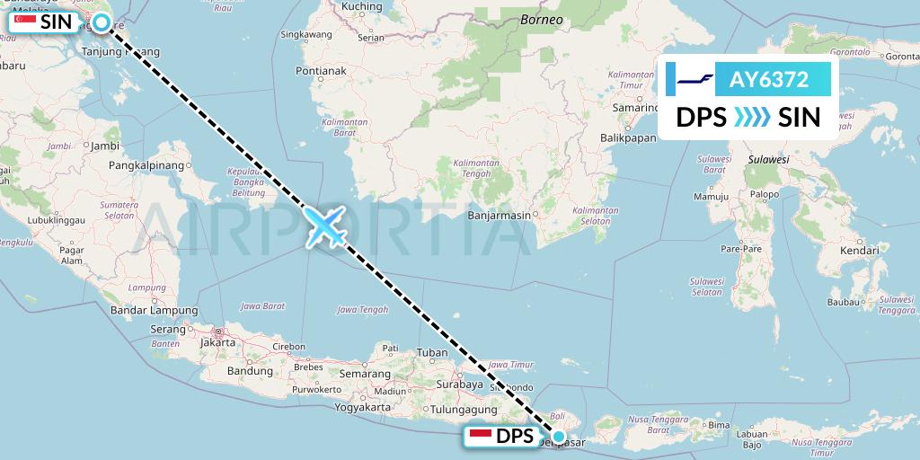 AY6372 Finnair Flight Map: Denpasar to Singapore