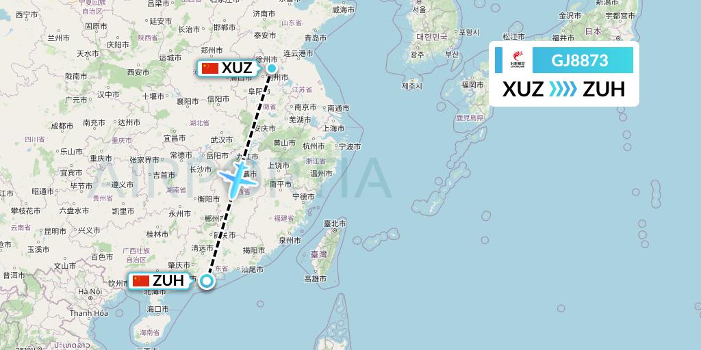 GJ8873 Loong Airlines Flight Map: Xuzhou to Zhuhai