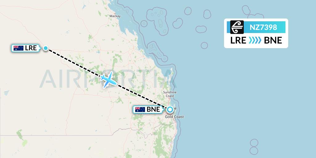 NZ7398 Air New Zealand Flight Map: Longreach to Brisbane