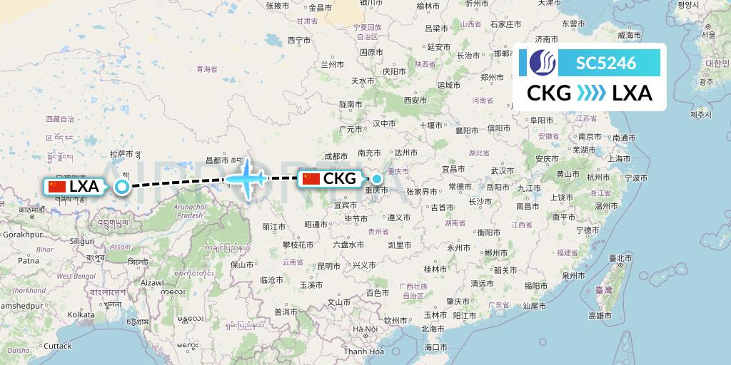 SC5246 Shandong Airlines Flight Map: Chongqing to Lhasa