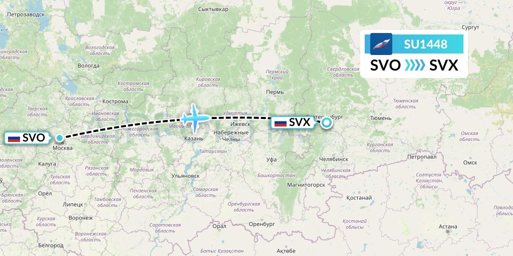 SU1448 Aeroflot Flight Map: Moscow to Yekaterinburg