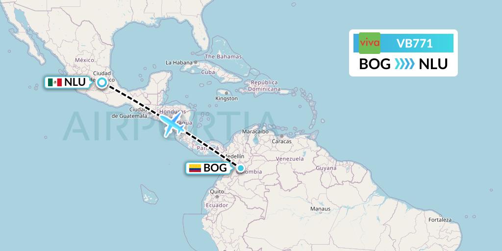 VB771 VivaAerobus Flight Map: Bogota to Reyes Acozac