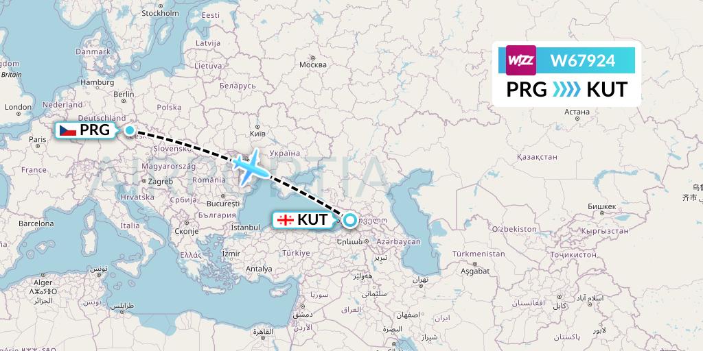W67924 Wizz Air Flight Map: Prague to Kutaisi