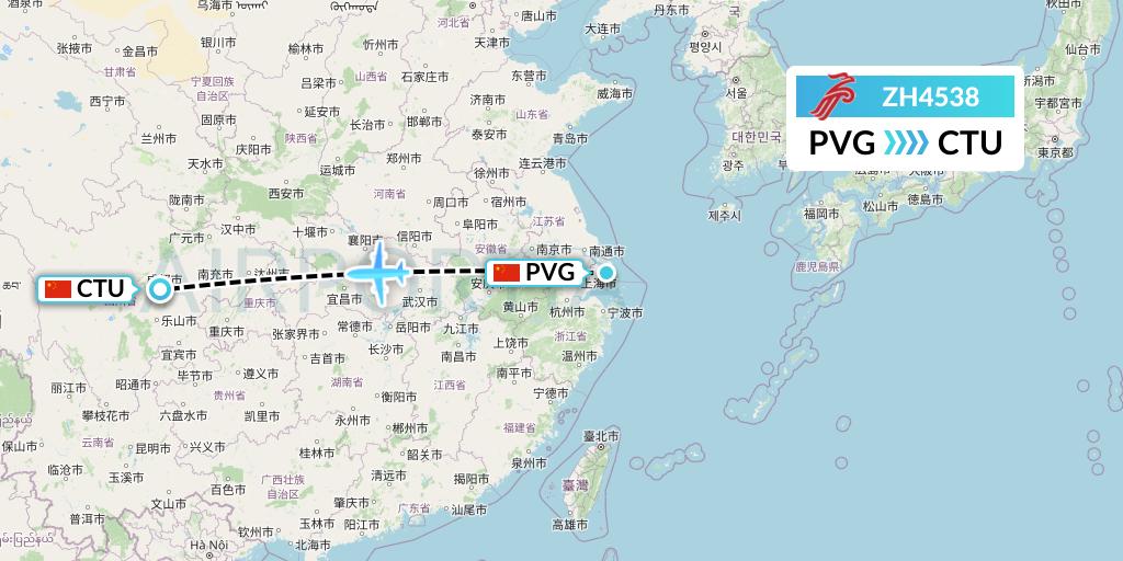 ZH4538 Shenzhen Airlines Flight Map: Shanghai to Chengdu