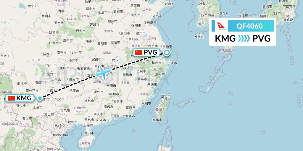 QF4060 Qantas Flight Map: Kunming to Shanghai