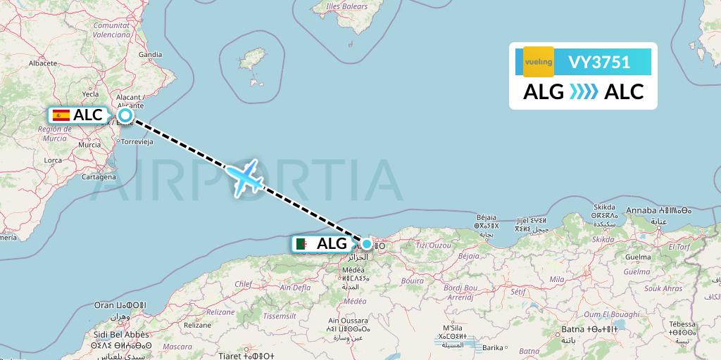 VY3751 Vueling Flight Map: Algiers to Alicante
