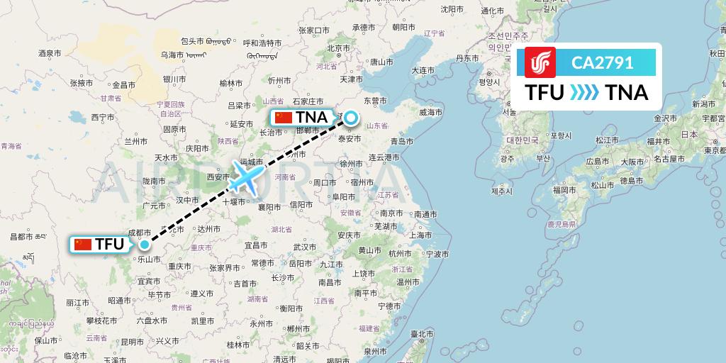 CA2791 Air China Flight Map: Chengdu to Jinan