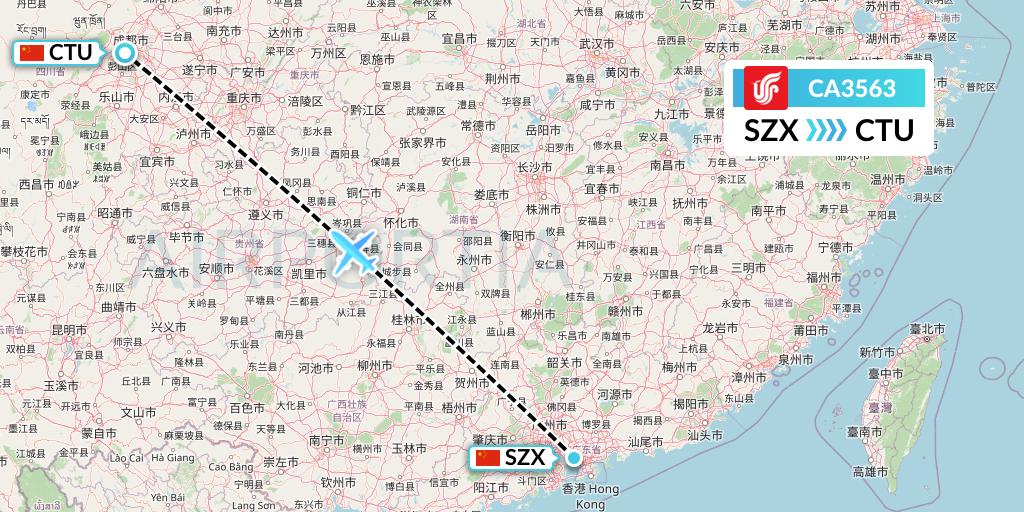 CA3563 Air China Flight Map: Shenzhen to Chengdu