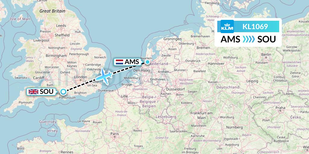 KL1069 KLM Flight Map: Amsterdam to Southampton
