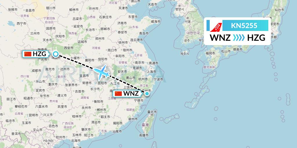 KN5255 China United Airlines Flight Map: Wenzhou to Hanzhong