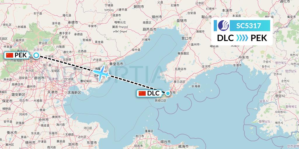 SC5317 Shandong Airlines Flight Map: Dalian to Beijing