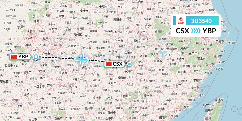 3U3540 Sichuan Airlines Flight Map: Changsha to Yibin