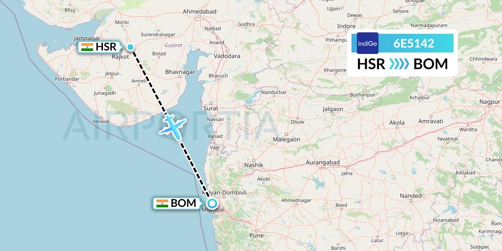 6E5142 IndiGo Airlines Flight Map: Rajkot to Mumbai