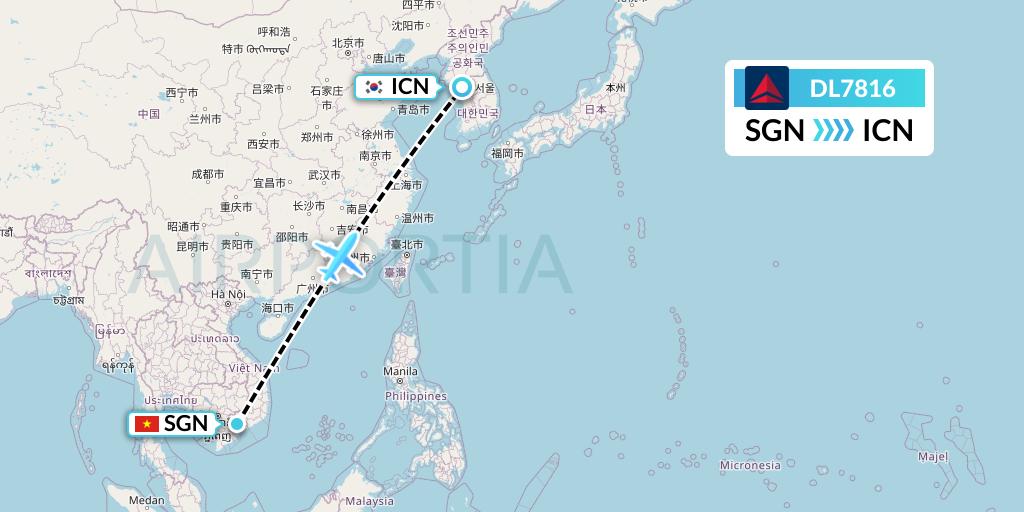 DL7816 Delta Air Lines Flight Map: Ho Chi Minh City to Seoul