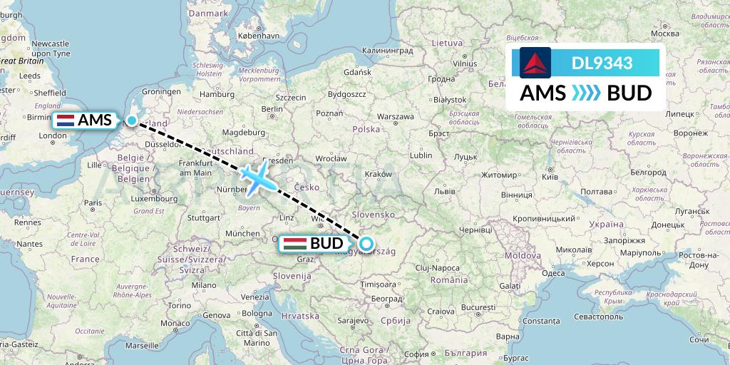 DL9343 Delta Air Lines Flight Map: Amsterdam to Budapest