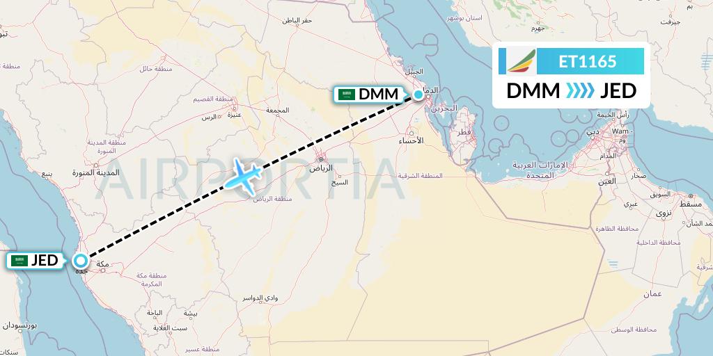ET1165 Ethiopian Airlines Flight Map: Dammam to Jeddah