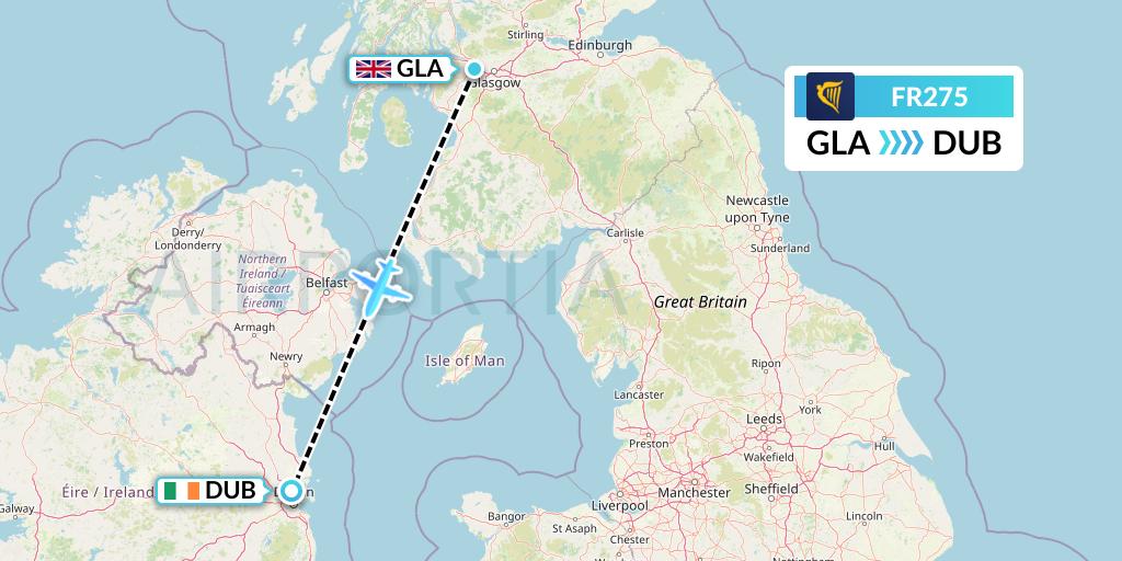 FR275 Ryanair Flight Map: Glasgow to Dublin