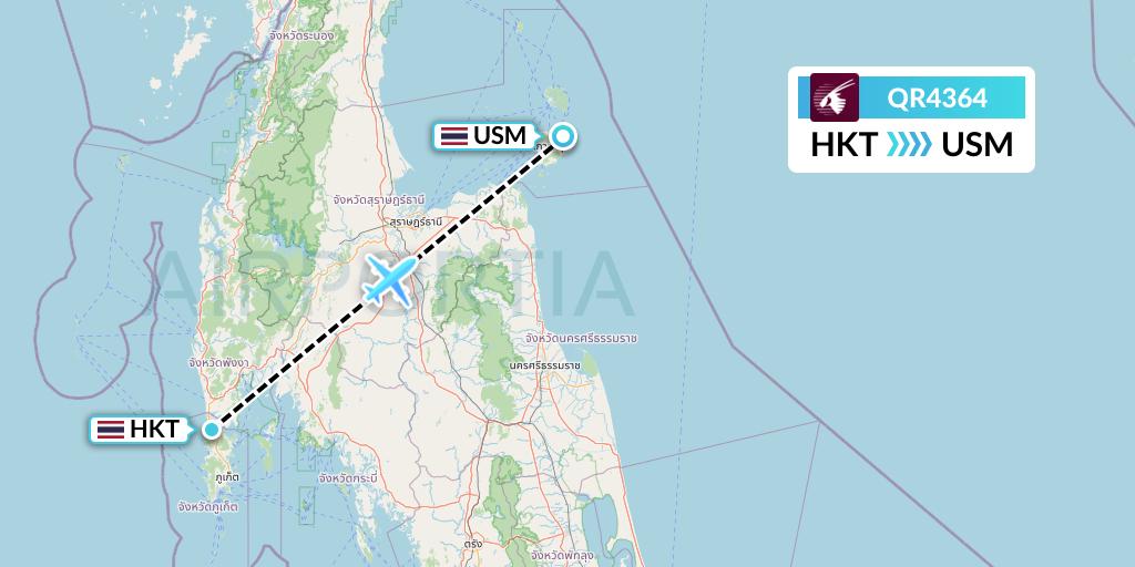 QR4364 Qatar Airways Flight Map: Phuket to Koh Samui