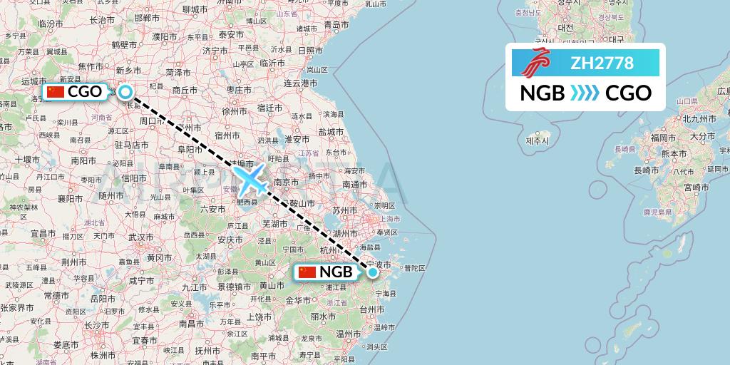 ZH2778 Shenzhen Airlines Flight Map: Ningbo to Zhengzhou