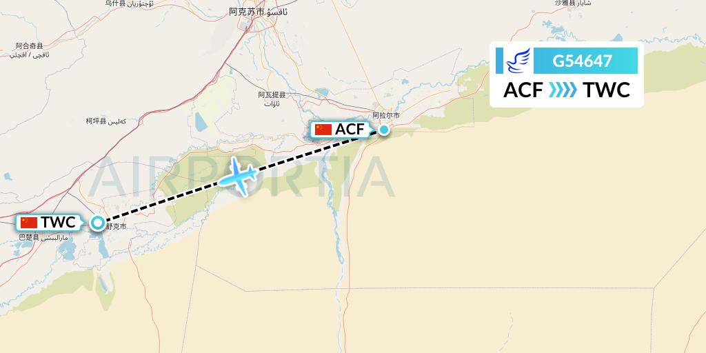 G54647 China Express Airlines Flight Map: Aksu to Kashgar