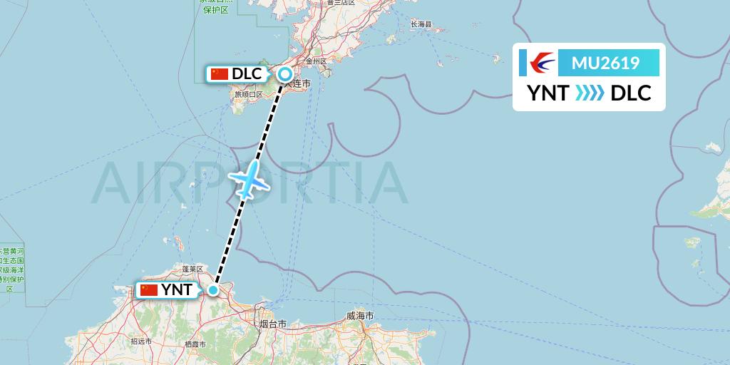 MU2619 China Eastern Airlines Flight Map: Yantai to Dalian