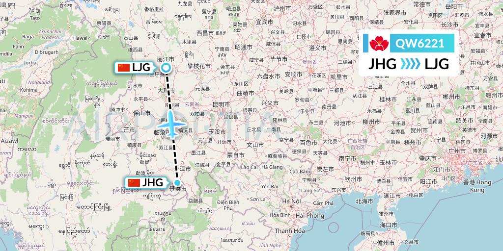 QW6221 Qingdao Airlines Flight Map: Jinghong to Lijiang