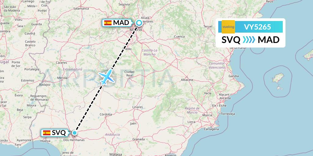 VY5265 Vueling Flight Map: Seville to Madrid
