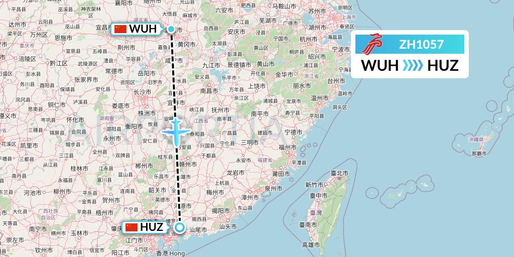 ZH1057 Shenzhen Airlines Flight Map: Wuhan to Huizhou