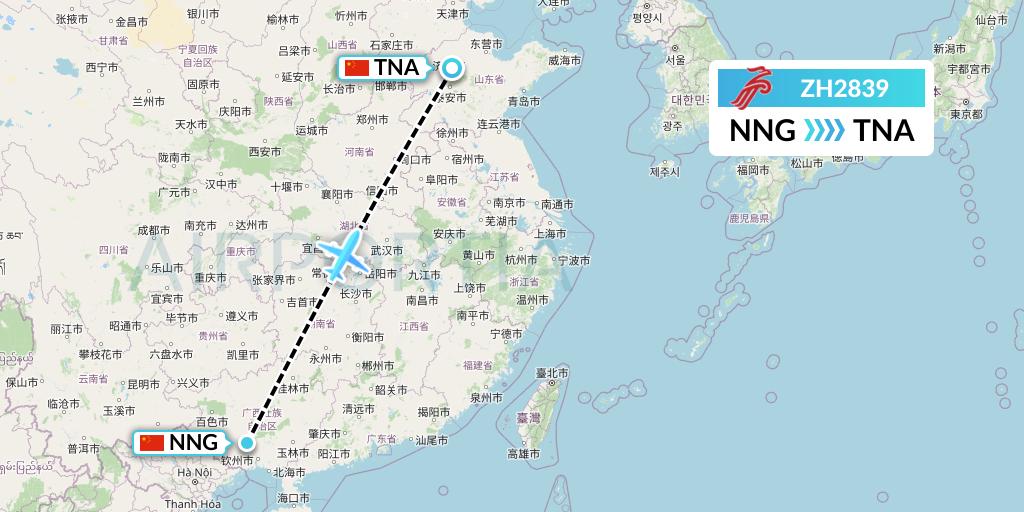 ZH2839 Shenzhen Airlines Flight Map: Nanning to Jinan