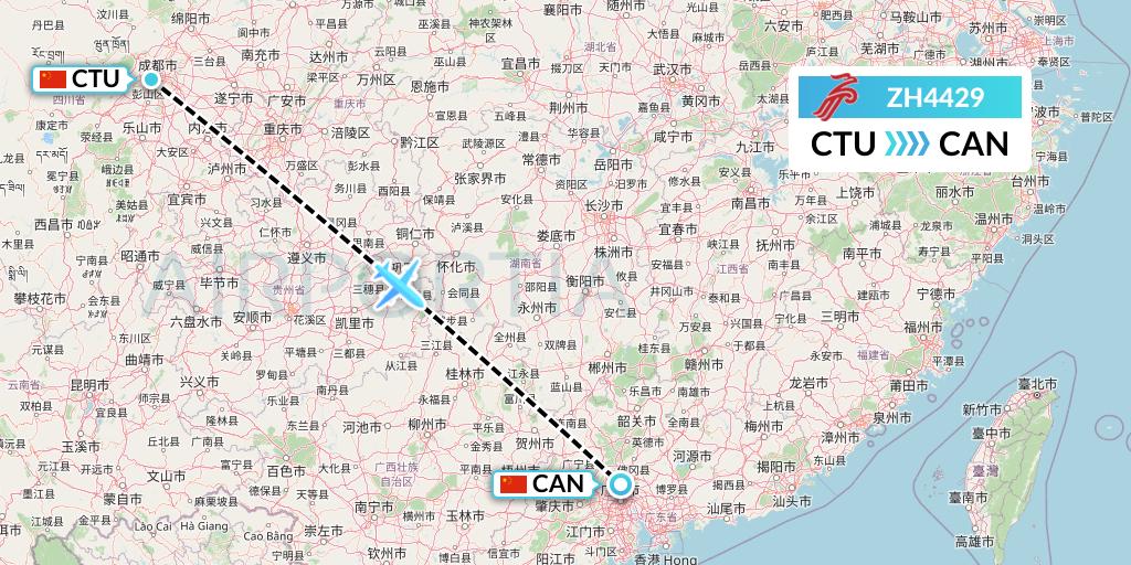 ZH4429 Shenzhen Airlines Flight Map: Chengdu to Guangzhou