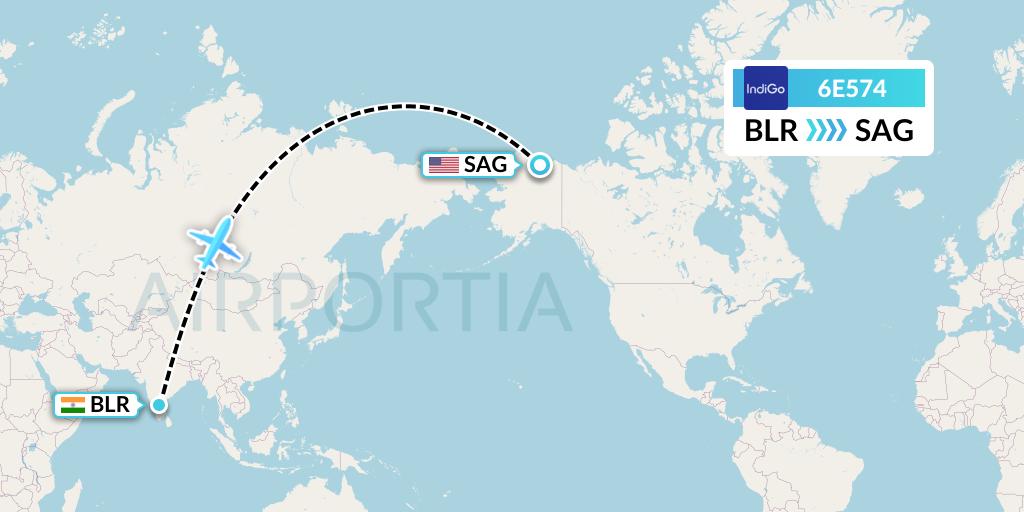 6E574 IndiGo Airlines Flight Map: Bangalore to Sagwon
