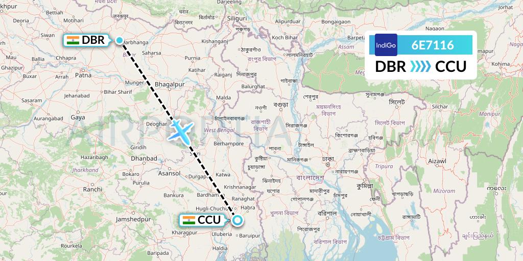 6E7116 IndiGo Airlines Flight Map: Darbhanga to Kolkata