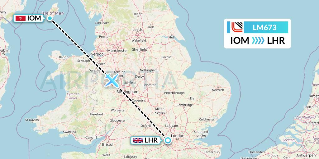 LM673 Loganair Flight Map: Isle of Man to London