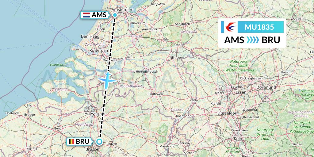 MU1835 China Eastern Airlines Flight Map: Amsterdam to Brussels