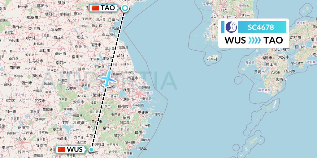 SC4678 Shandong Airlines Flight Map: Wuyishan to Qingdao