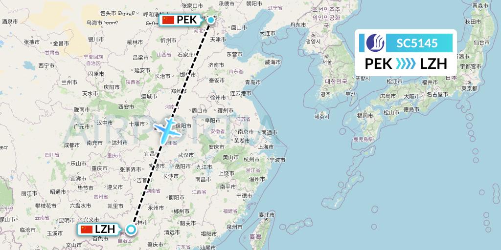 SC5145 Shandong Airlines Flight Map: Beijing to Liuzhou