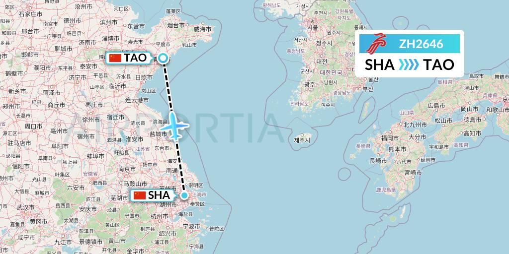 ZH2646 Shenzhen Airlines Flight Map: Shanghai to Qingdao