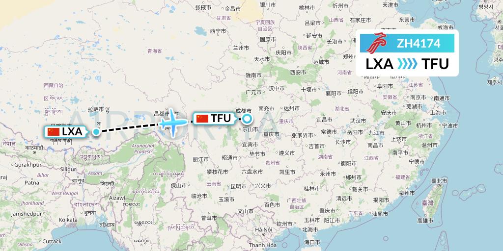 ZH4174 Shenzhen Airlines Flight Map: Lhasa to Chengdu