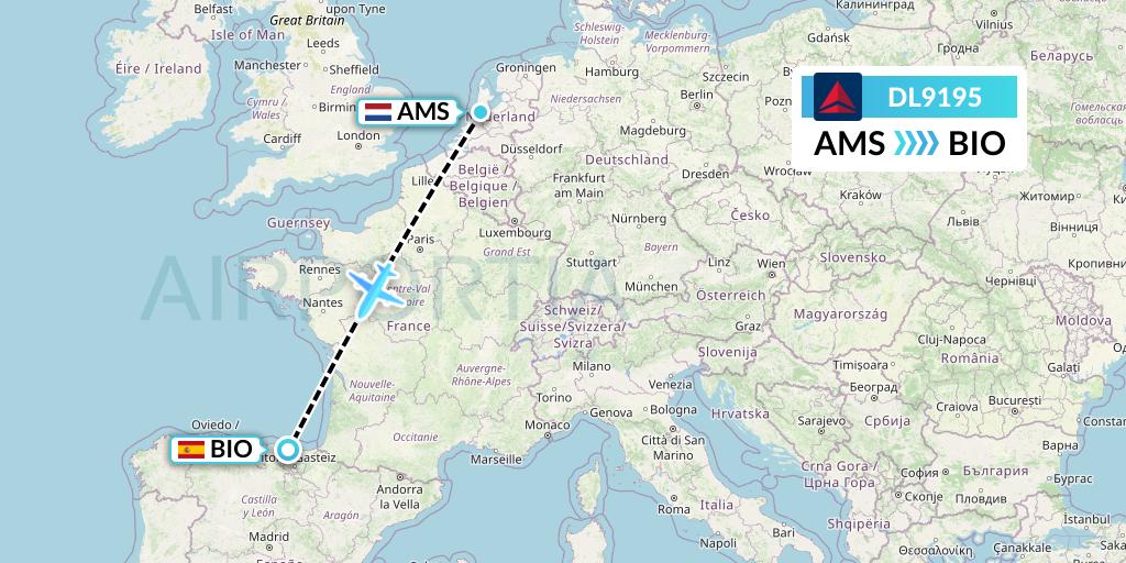 DL9195 Delta Air Lines Flight Map: Amsterdam to Bilbao