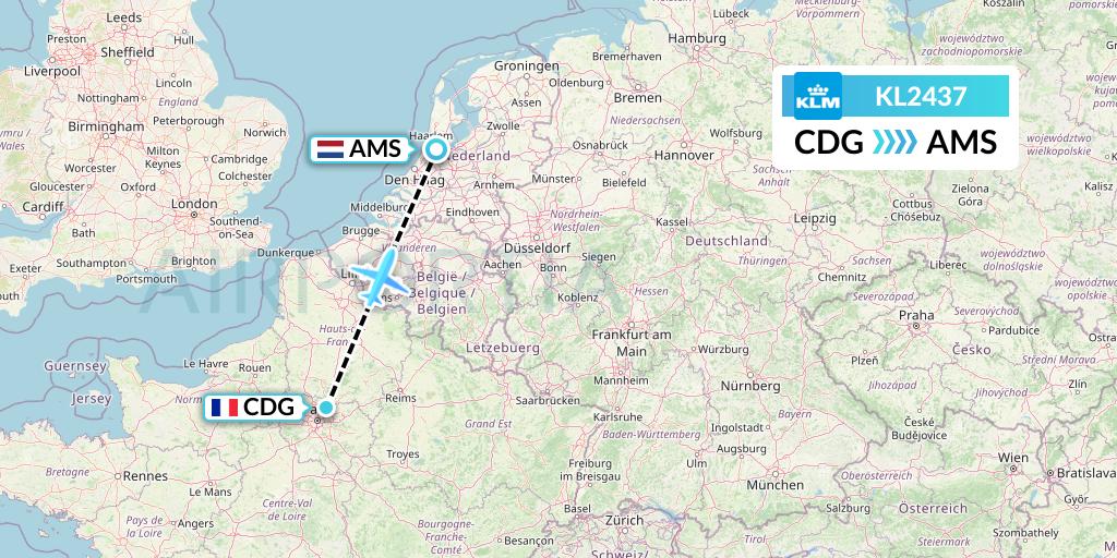 KL2437 KLM Flight Map: Paris to Amsterdam