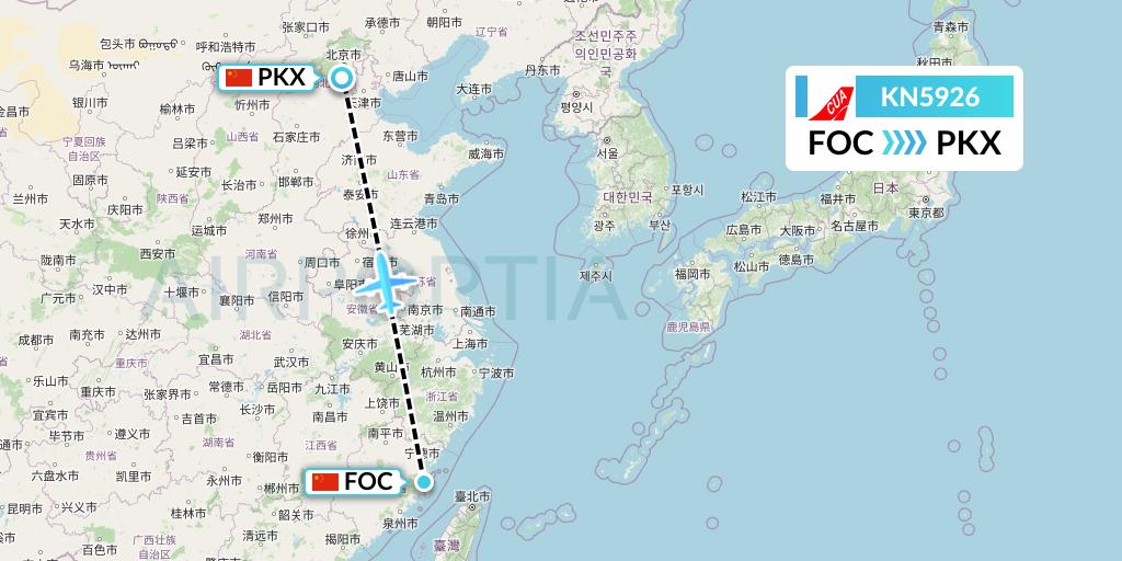 KN5926 China United Airlines Flight Map: Fuzhou to Beijing