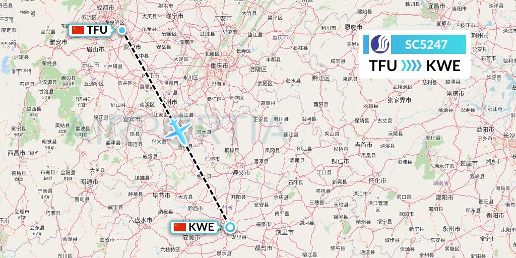 SC5247 Shandong Airlines Flight Map: Chengdu to Guiyang