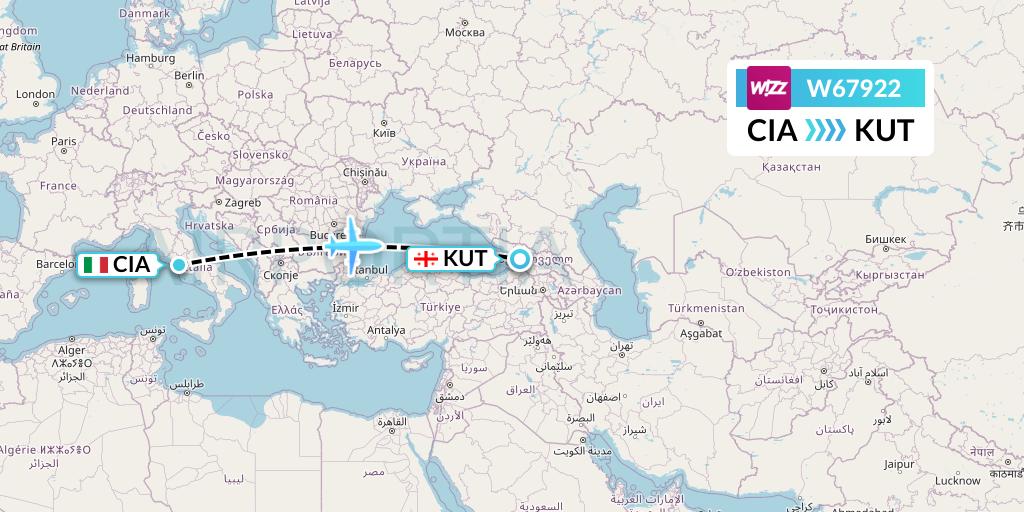 W67922 Wizz Air Flight Map: Rome to Kutaisi