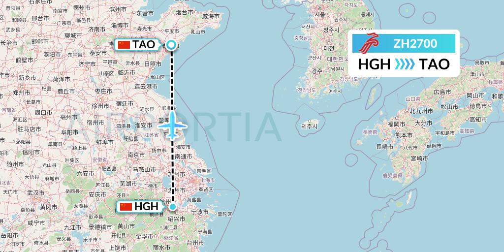 ZH2700 Shenzhen Airlines Flight Map: Hangzhou to Qingdao