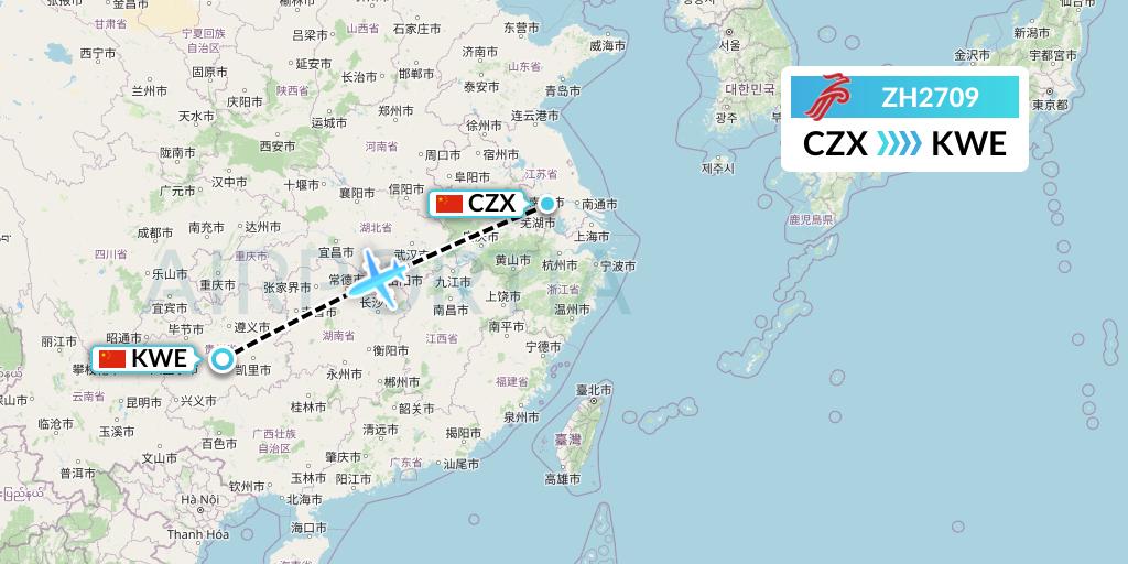 ZH2709 Shenzhen Airlines Flight Map: Changzhou to Guiyang