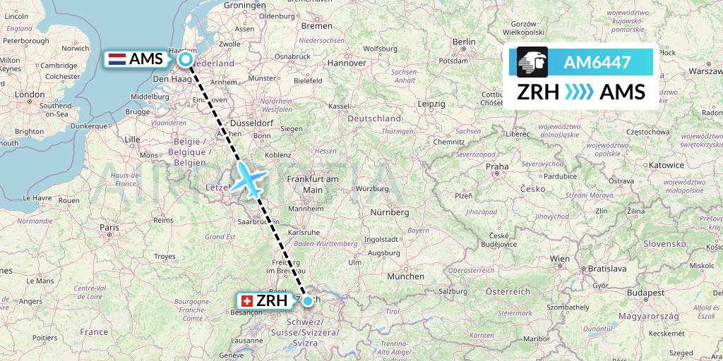 AM6447 Aeromexico Flight Map: Zurich to Amsterdam