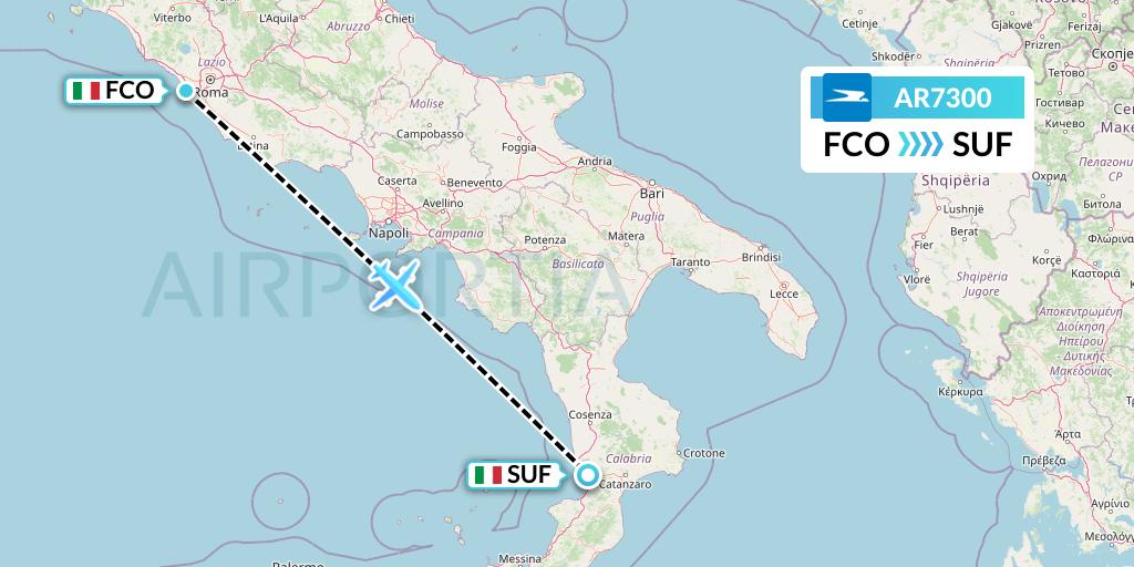 AR7300 Aerolineas Argentinas Flight Map: Rome to Lamezia Terme
