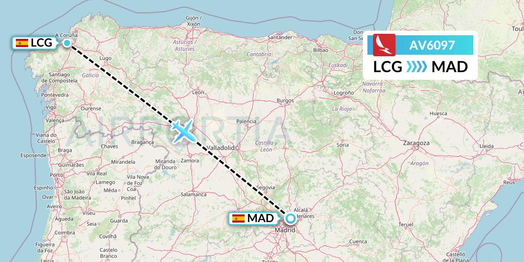 AV6097 Avianca Flight Map: A Coruna to Madrid