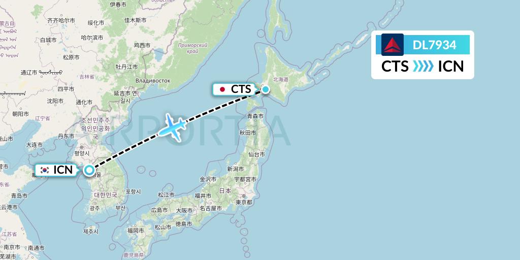 DL7934 Delta Air Lines Flight Map: Sapporo to Seoul