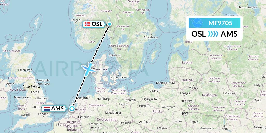 MF9705 Xiamen Airlines Flight Map: Oslo to Amsterdam